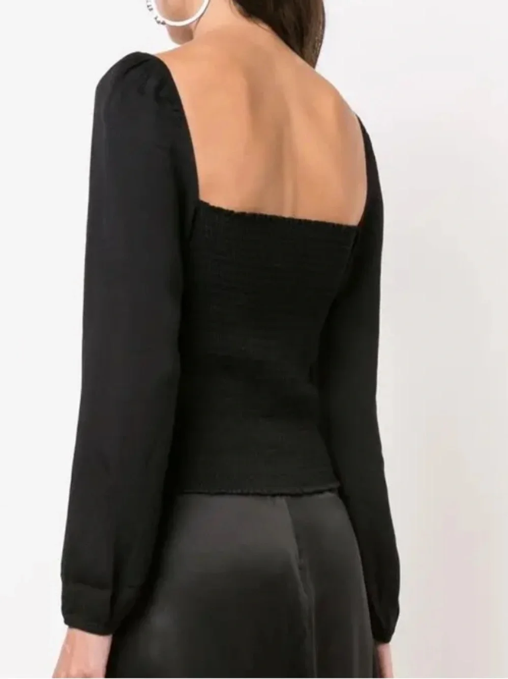 Reformation Black Square Neck Long Sleeve Blouse